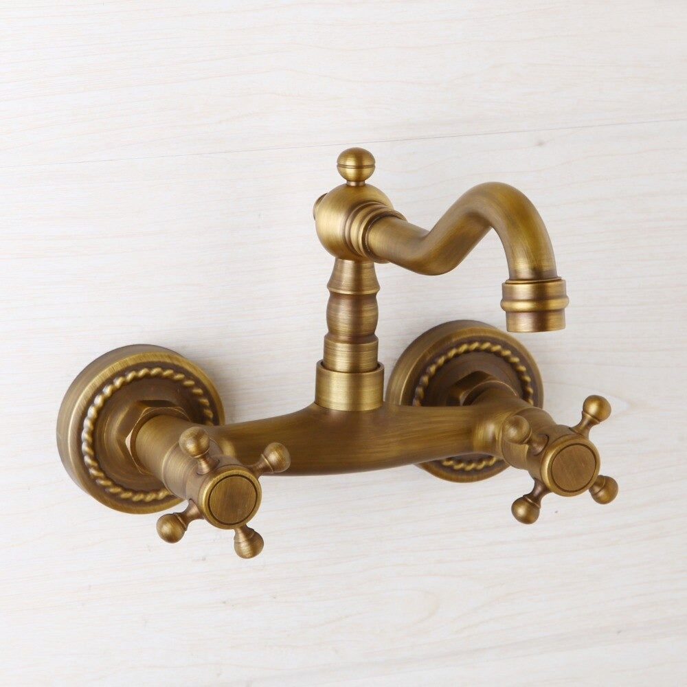 Antique-Brass Wall Mounted Shower Faucet Basin Sink Tap