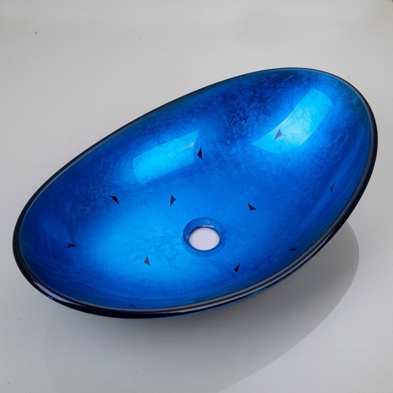 Art Basin Blue Hand Paint Bathroom Glass Basin