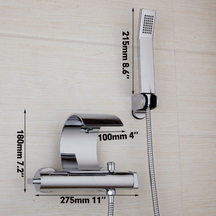 Wall Mount Chrome Polished Waterfall Hand Sprayer Faucet Shower Set