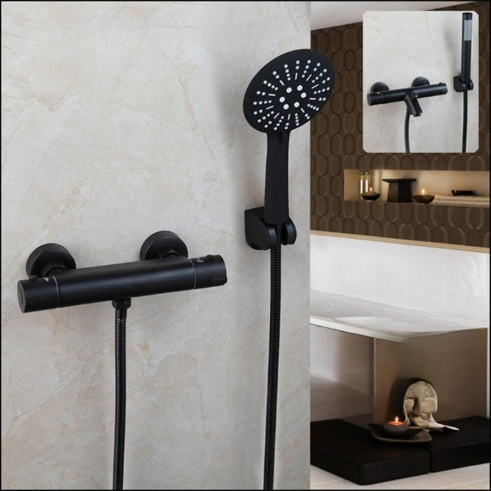 Matte Black Thermostatic Bathroom Shower Set