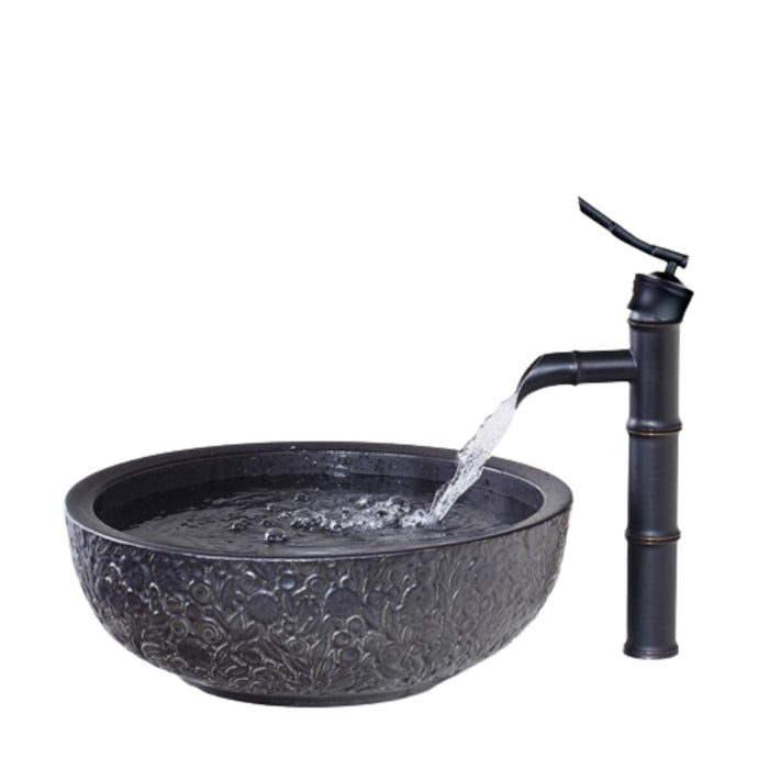 Black Ceramic Hand Painting Bowl Sink With Brass Faucet Mixer Tap