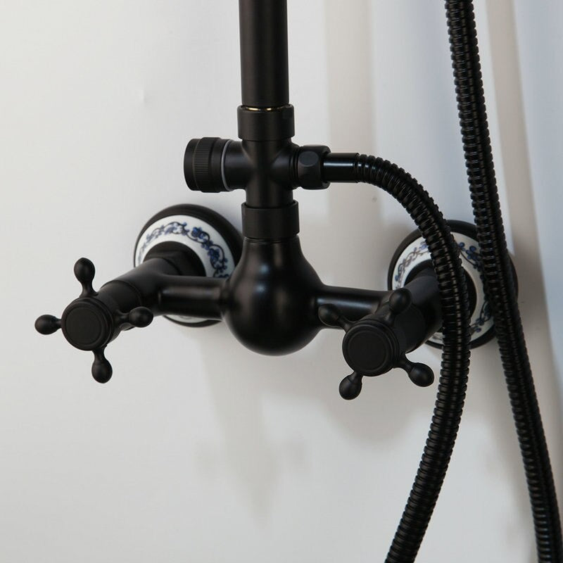 Black Bathroom 2 Handles Wall Mounted Shower Set