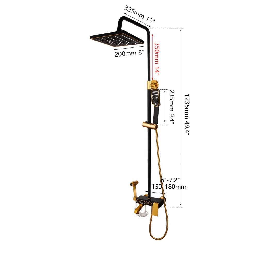 Black Wall Mounted Thermostatic Multi Function Shower Set