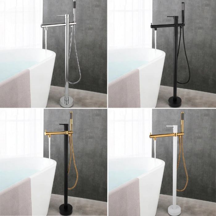 Black Golden Plated Floor Mounted Bathtub Shower Set