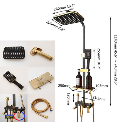 Black LED Digital Thermostatic Shower Mixer Faucet Set With Shelf
