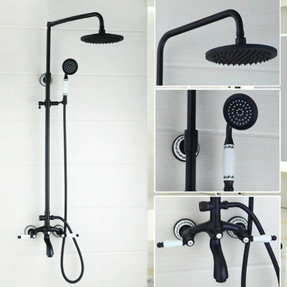 Black 8-Inch Bathroom Double Handles Shower Mixer Faucet Tap Set