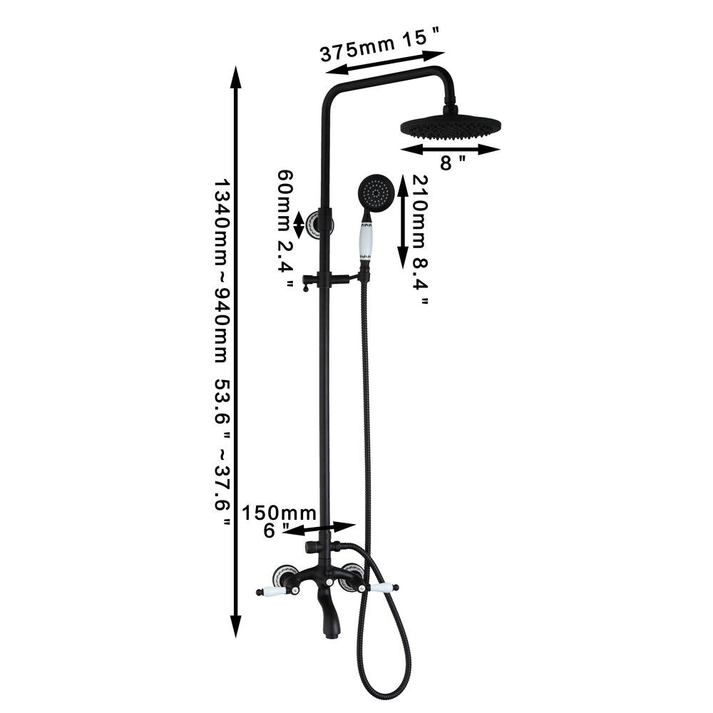 Black 8-Inch Bathroom Double Handles Shower Mixer Faucet Tap Set