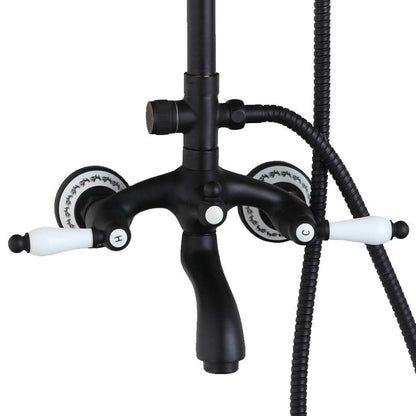 Black 8-Inch Bathroom Double Handles Shower Mixer Faucet Tap Set