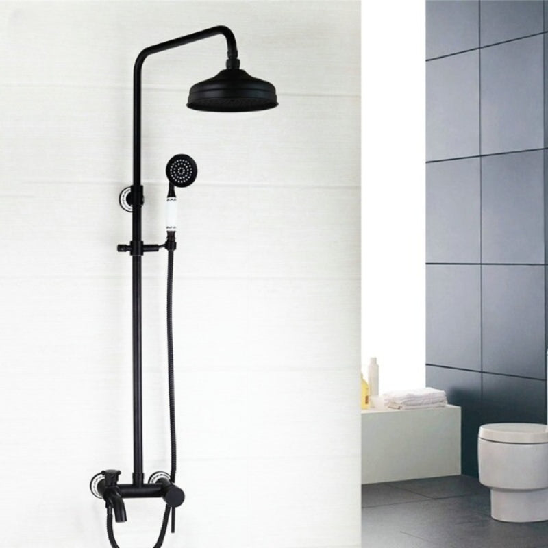 Black Wall Mount Thermostatic Hand Spray Shower Faucet Set
