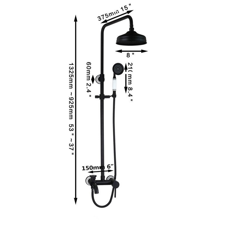 Black Wall Mount Thermostatic Hand Spray Shower Faucet Set