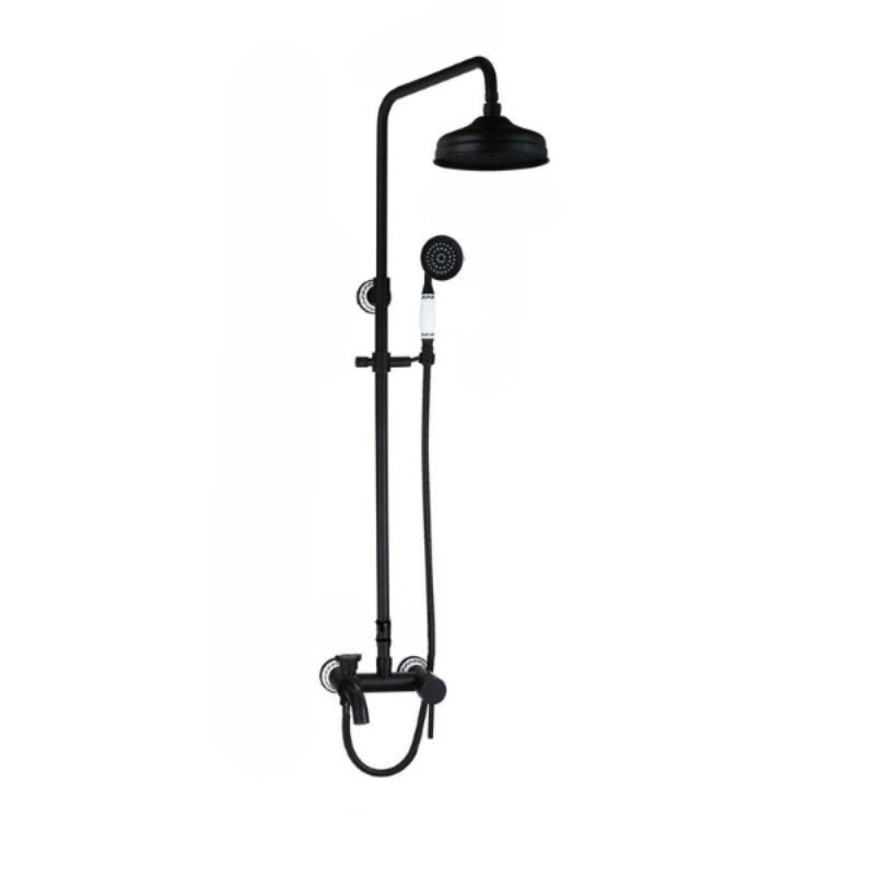Black Wall Mount Thermostatic Hand Spray Shower Faucet Set