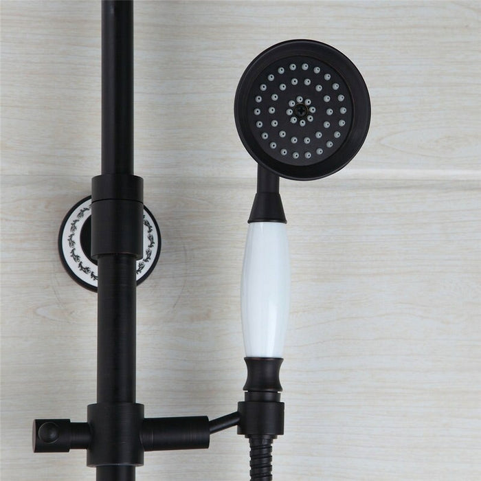 Black Wall Mount Thermostatic Hand Spray Shower Faucet Set