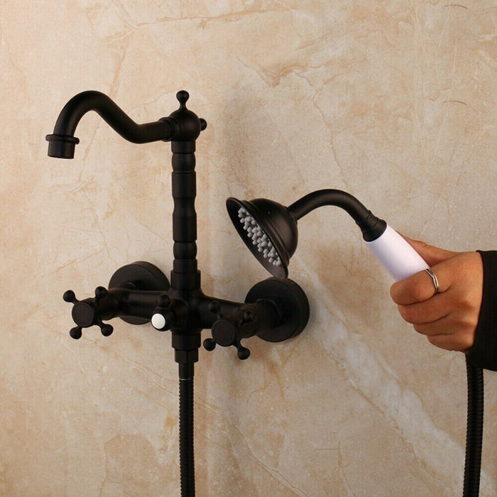 Black ORB Wall Mounted Bathroom Dual Handles Shower Set