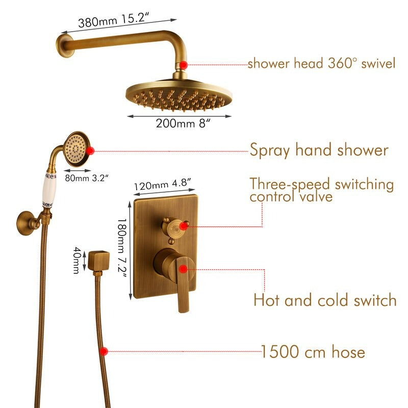 Wall Mounted 2 Function Bathroom Faucets Shower Set