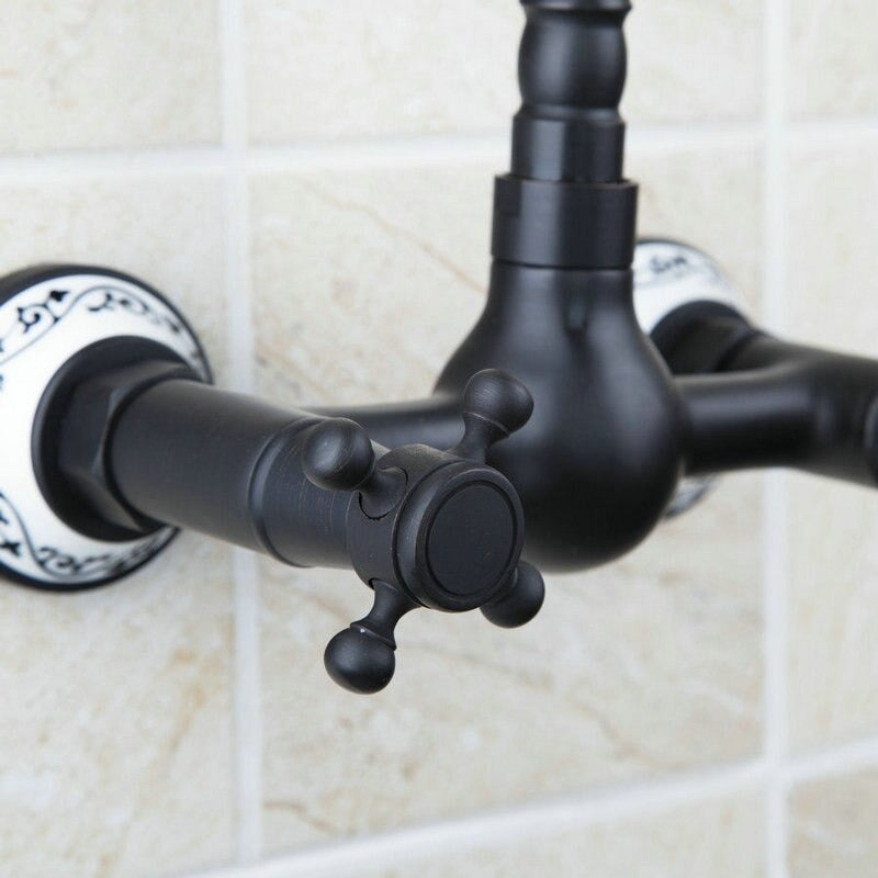 Tall Wall Mounted Black Faucet