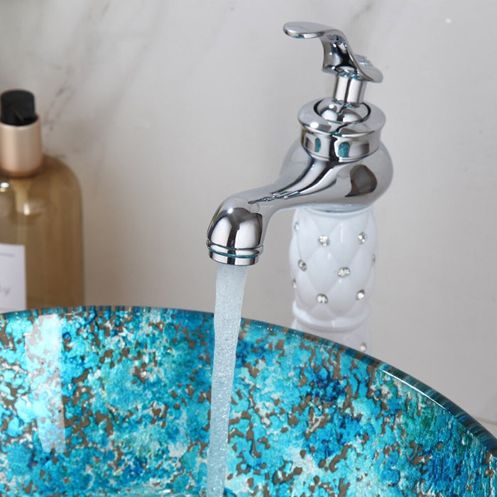 Blue Sea Art Hand Painted Tempered Glass Basin Sink Set