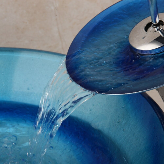 Hand Painted Blue Tempered Glass Basin Set