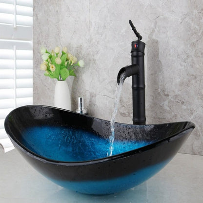 Blue Tempered Glass Basin Sink Vessel Drain Combo Set