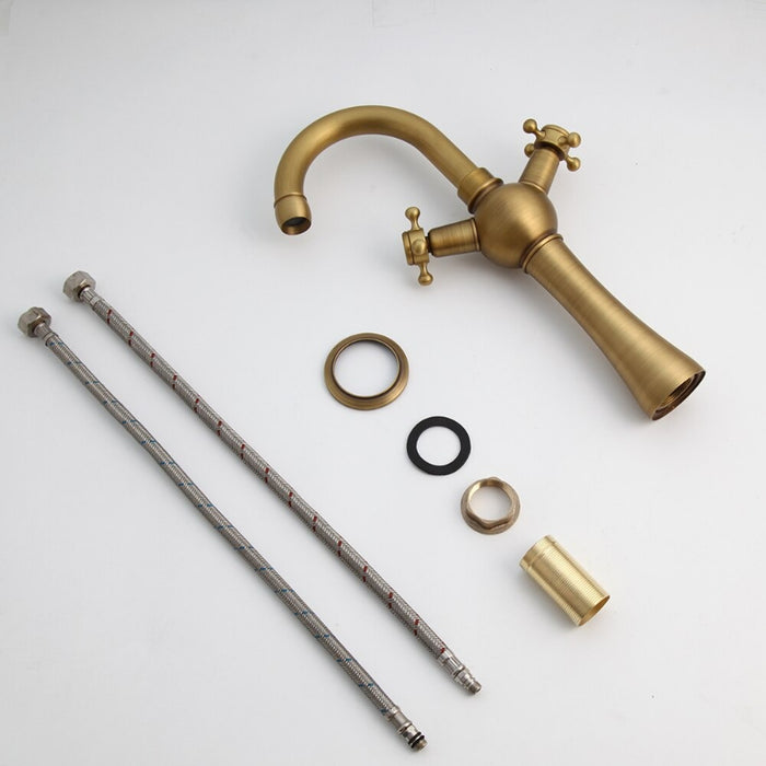 Antique Brass 2 Handles Deck Mounted Faucet