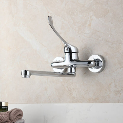 Chrome Long Handle Brass Wall Mounted Faucet