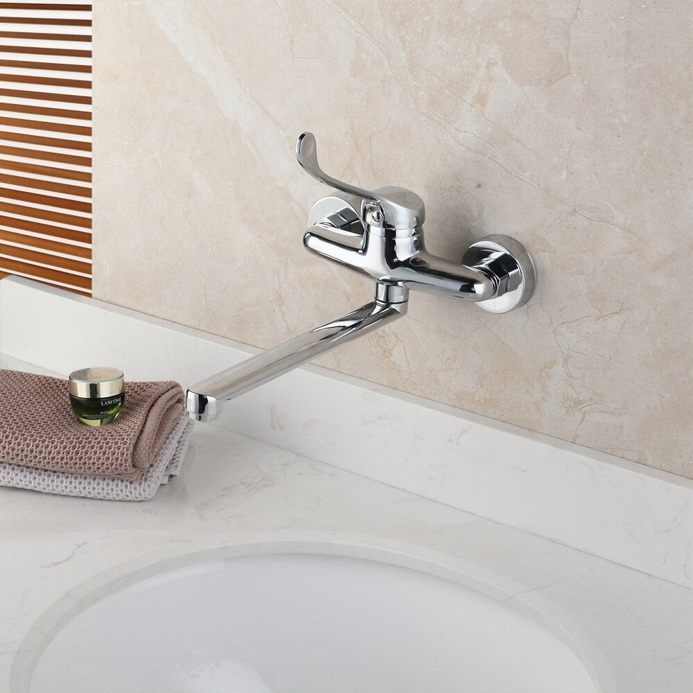 Chrome Long Handle Brass Wall Mounted Faucet