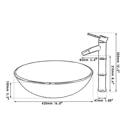 Brown Round Glass Wash Basin And Faucet Set