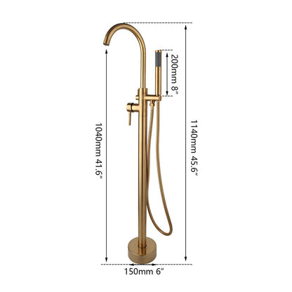 Gold High Rise Floor Mounted Bathtub Filler Shower Faucet Set