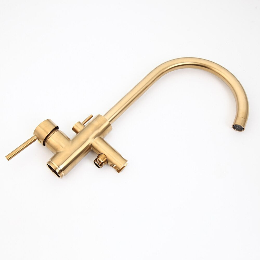 Gold High Rise Floor Mounted Bathtub Filler Shower Faucet Set