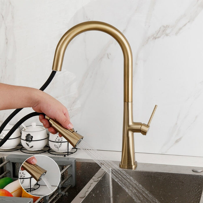 Gold Brushed Deck Mounted Kitchen Rotated Faucet Tap