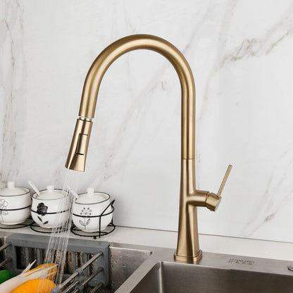 Gold Brushed Deck Mounted Kitchen Rotated Faucet Tap