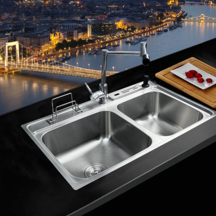 Brushed Nickel Dual Sinks With Faucet Mixer Tap