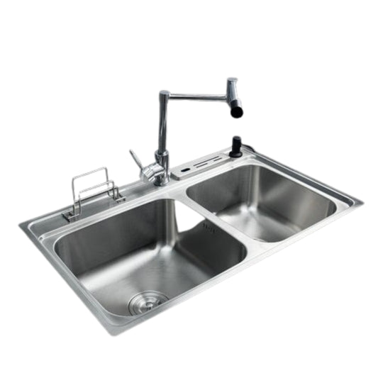 Brushed Nickel Dual Sinks With Faucet Mixer Tap