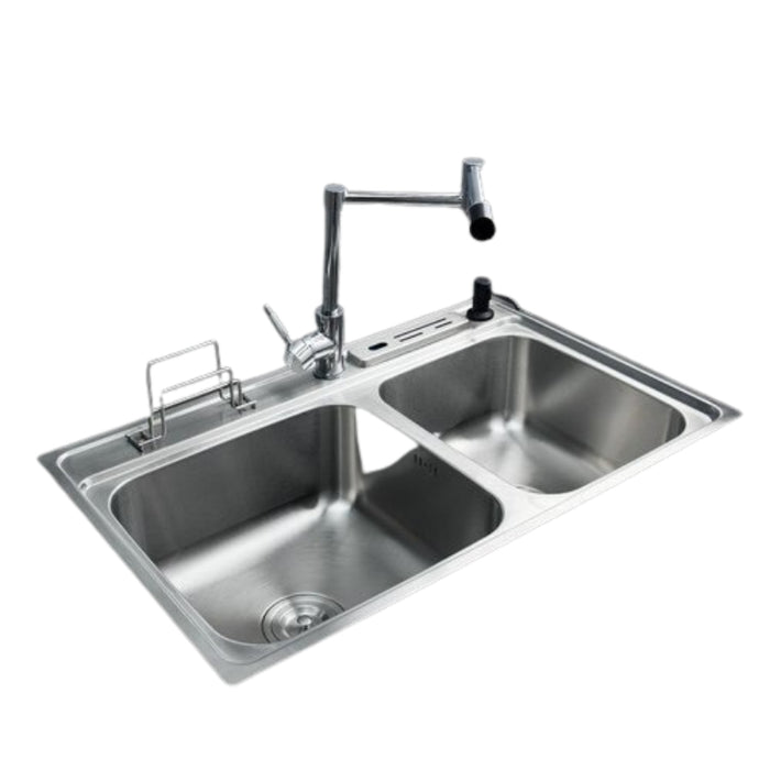 Brushed Nickel Dual Sinks With Faucet Mixer Tap