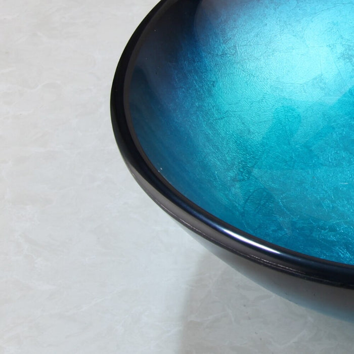 Black Blue Hand Painted Tempered Glass Counter Top Basin Set