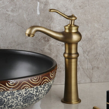 Antique Brass Round Ceramic Wash Basin Faucet Set