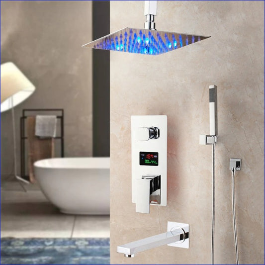 Ceiling Mount Digital Display Rainfall Shower Hand Shower Mixer Faucet Set