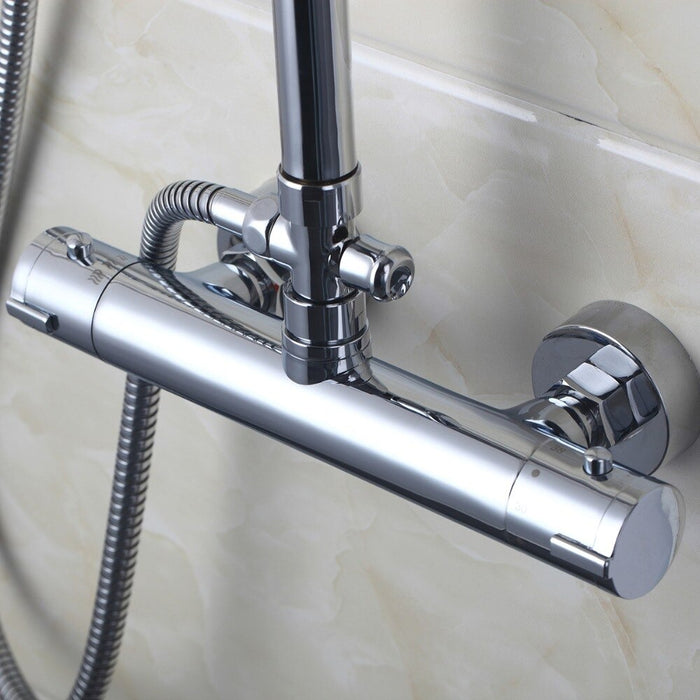 Chrome Polished Thermostatic Bathtub Shower Mixer Faucet Tap Set