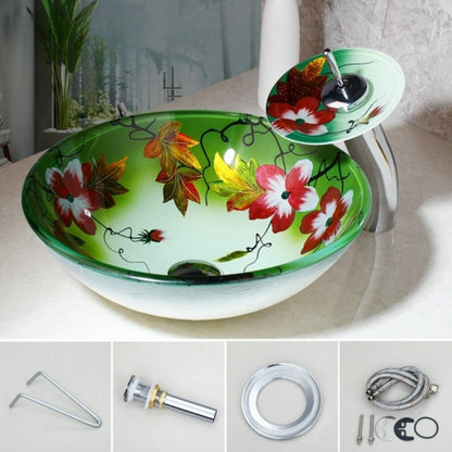 Floral Printed Chrome Waterfall Basin With Tap