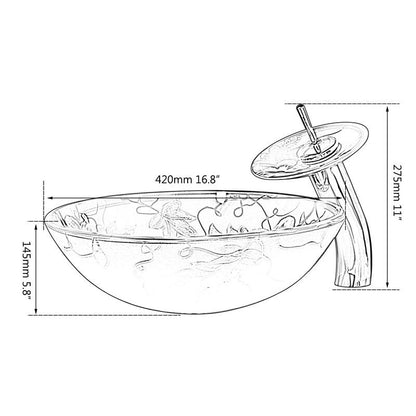 Floral Printed Chrome Waterfall Basin With Tap