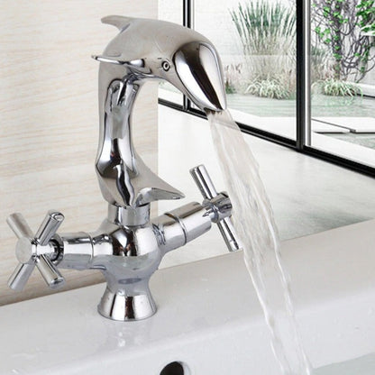 Silver-Dolphin Shape Two Handles Bathroom Faucet