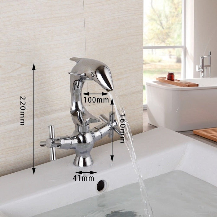 Silver-Dolphin Shape Two Handles Bathroom Faucet