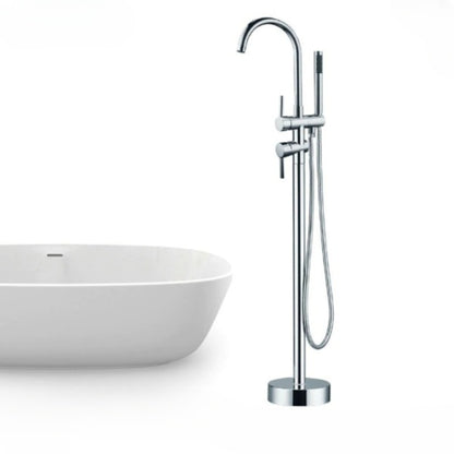 Floor Mounted Solid Brass Bathtub Dual Handles Hand Shower Bath Set