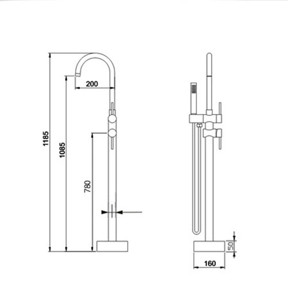 Floor Mounted Solid Brass Bathtub Dual Handles Hand Shower Bath Set