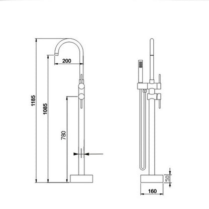 Floor Mounted Solid Brass Bathtub Dual Handles Hand Shower Bath Set