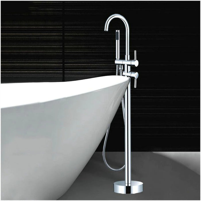 Floor Mounted Solid Brass Bathtub Dual Handles Hand Shower Bath Set