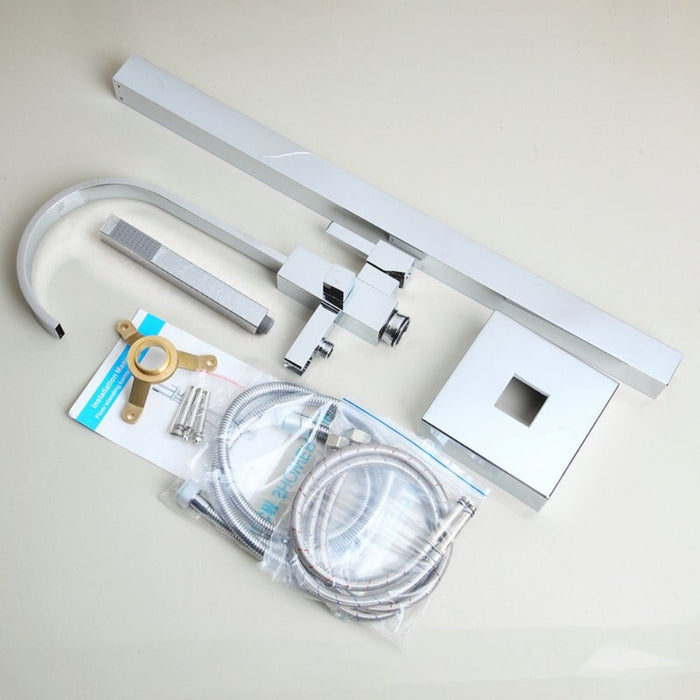 Floor Mounted Contemporary Tub Filler Shower Faucet Set
