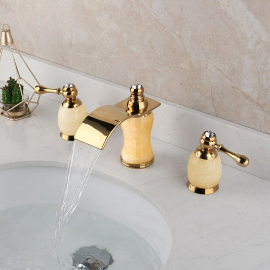 2 Handles Gold Jade Stone Sink Mixer Faucet