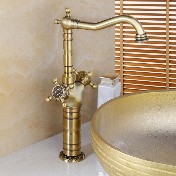 Golden Ceramic Bowl Sink Faucet Art Tap Set