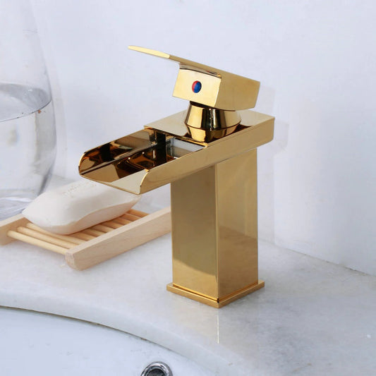 Golden Plated Bathroom Basin Waterfall Faucet