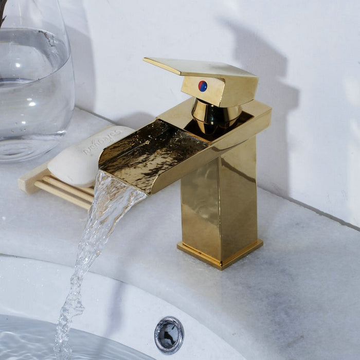 Golden Plated Bathroom Basin Waterfall Faucet